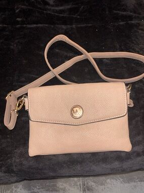 Michael Kors Blush Pebbled Leather Crossbody Purse with Gold Logo